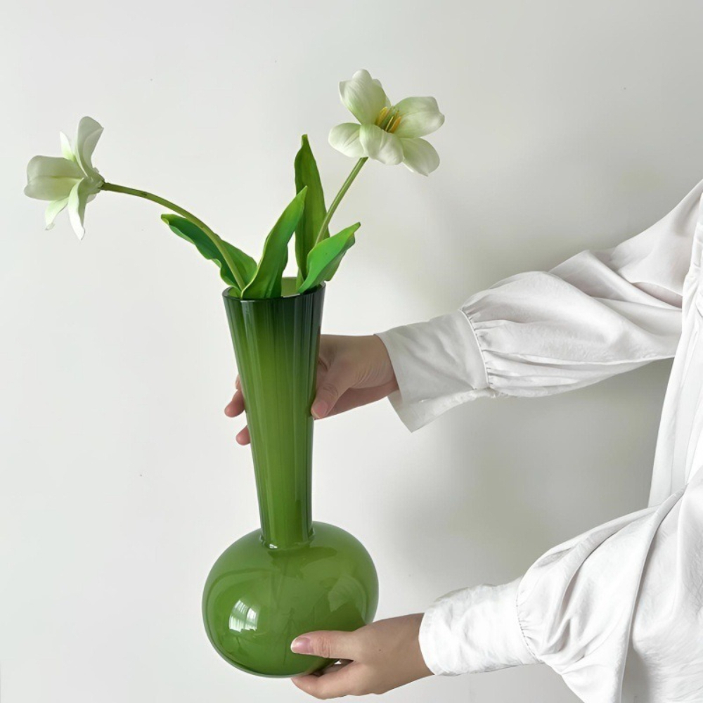 Glass Vase Nordic - İskandinav Tarzı Yeşil Cam Vazo Dar