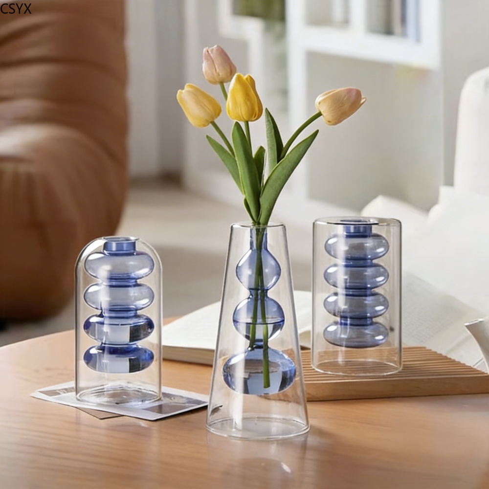 Glass Vase Nordic - Yaratıcı İskandinav Renkli Çift Katmanlı Cam