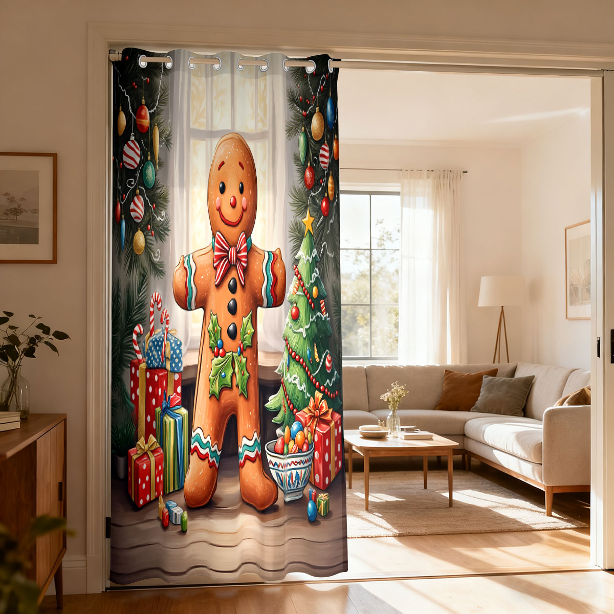 Home Decor Curtain - Noel Zencefilli Kurabiye Adam Noel Dekoru