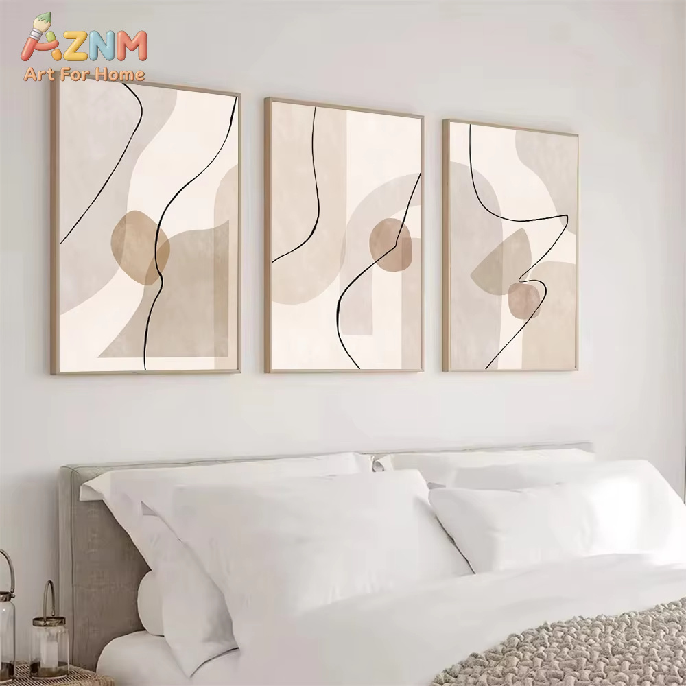 Home Decor Interior - Soyut Bej Geometri Çizgi Duvar Sanatı