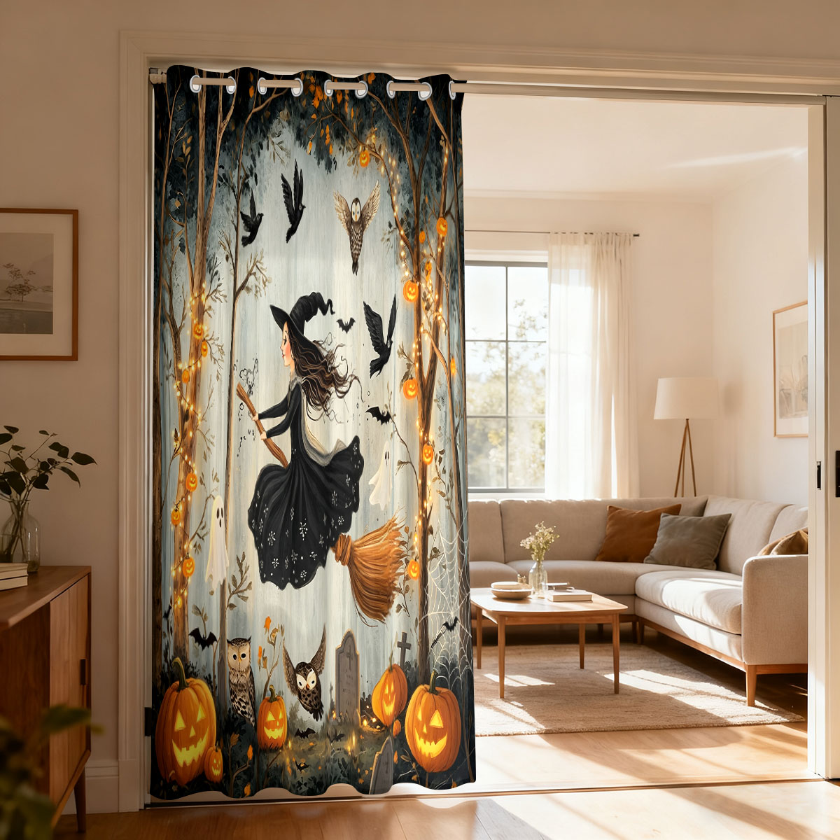 Home Decor Curtain - 1 adet cadılar bayramı cadı kabak