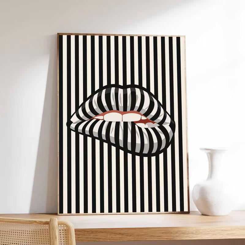 Home Decor Interior - Basit ve Soyut Çizgili Dudak Şeklinde
