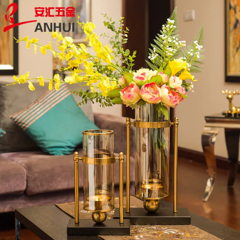 Glass Vase Nordic - Yaratıcı Metal vazo İskandinav cam mumluklar