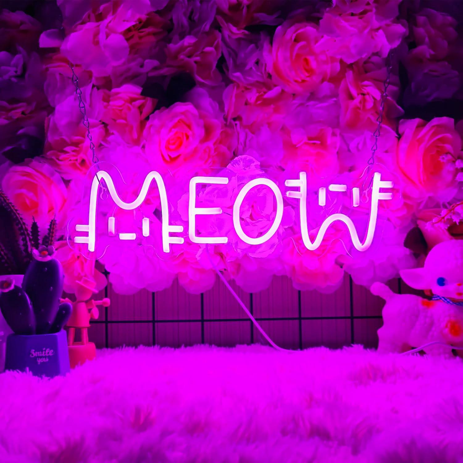 Home Decor Light - Miyav Neon Tabela Kedi USB Güçlü