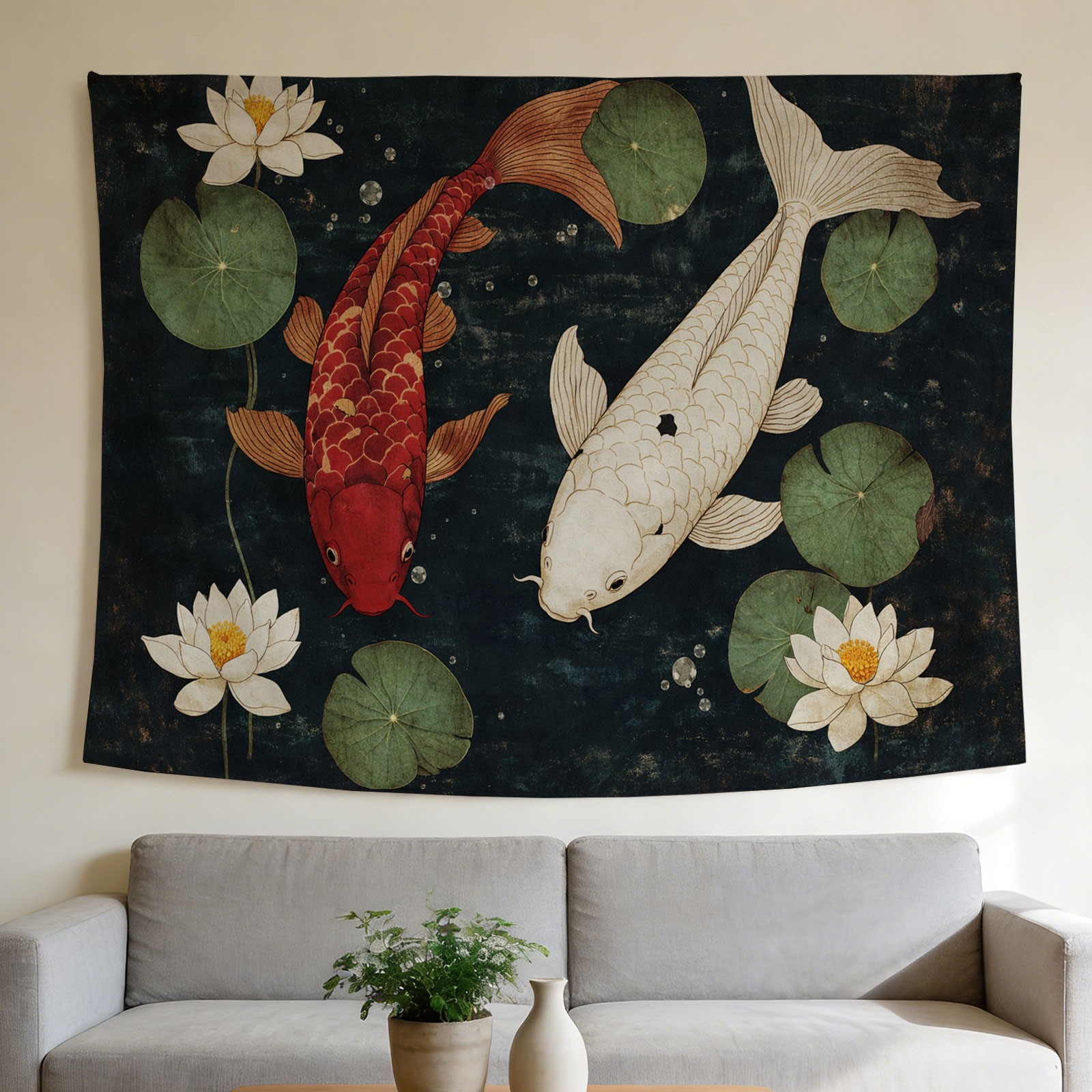 Home Decor Zen Style - Lüks Koi Balığı ve Lotus Çiçeği