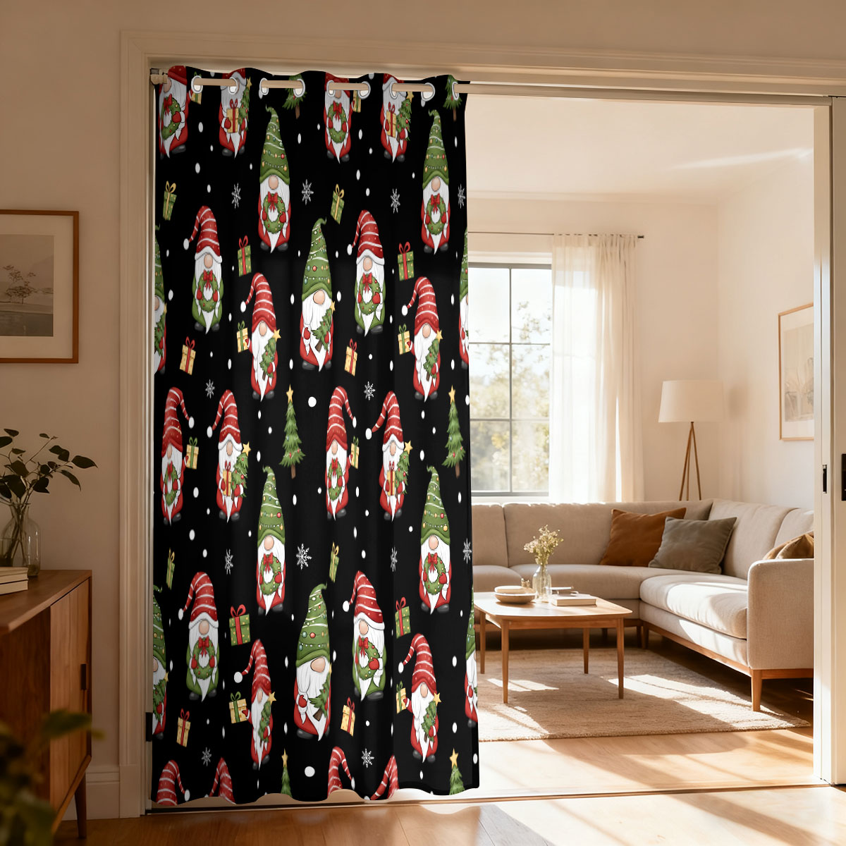 Home Decor Curtain - Noel Cüce Noel Ağacı Hediye Baskı