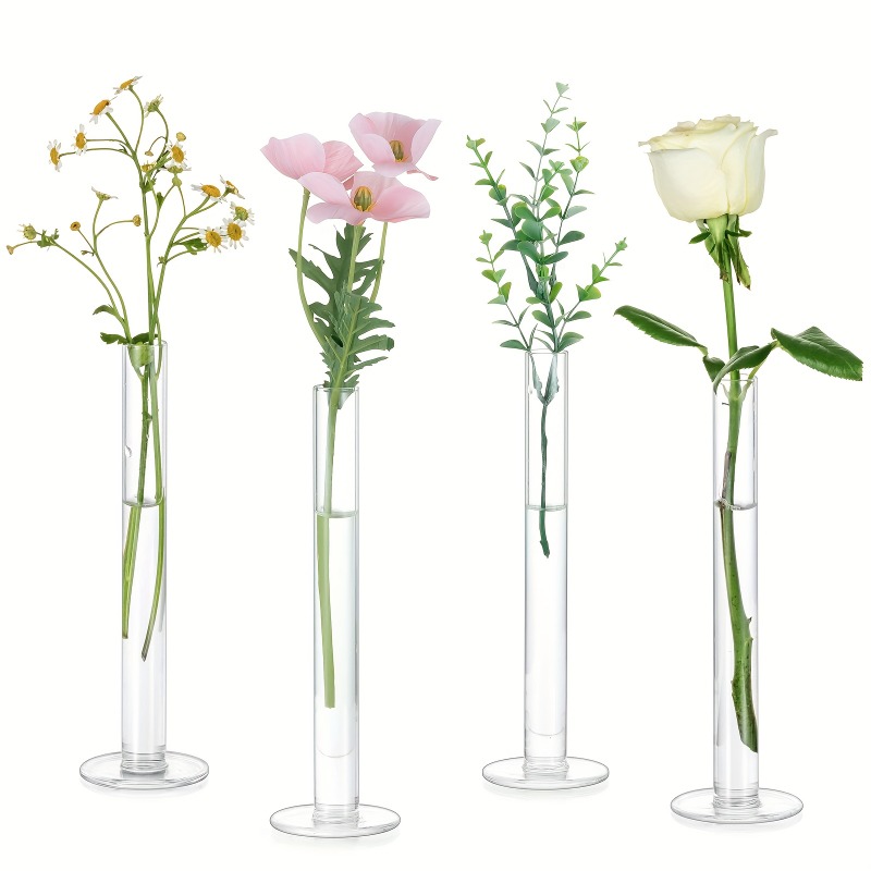 Glass Vase Nordic - 4 Adet İnce Düz Akrilik Vazolar