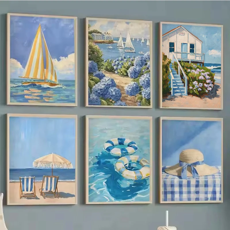 Mavi Kıyı Sahili Yelkenli Orta - Home Decor Interior incelemesi ve fiyatı